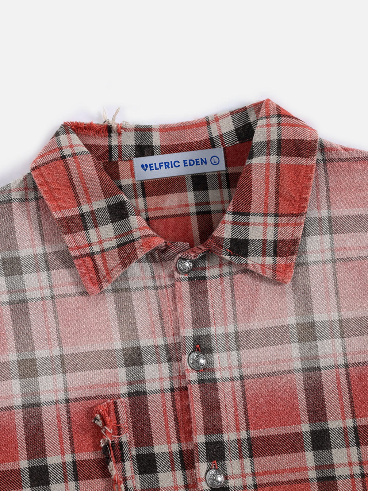 Aelfric Eden Plaid Distressed Long Sleeve Shirt - Image 3